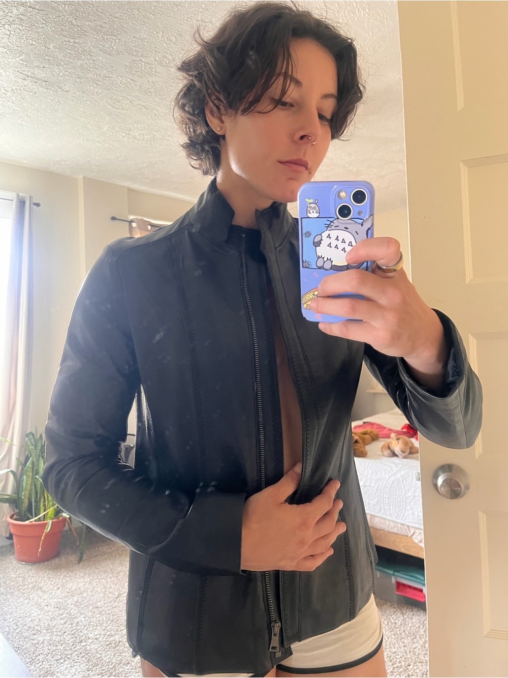 Women's Black Leather Zip-Front Jacket